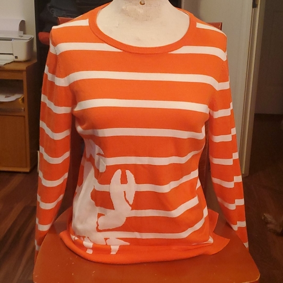 crown & ivy Sweaters - Orange/white striped crown & ivy sweater Crab Smal